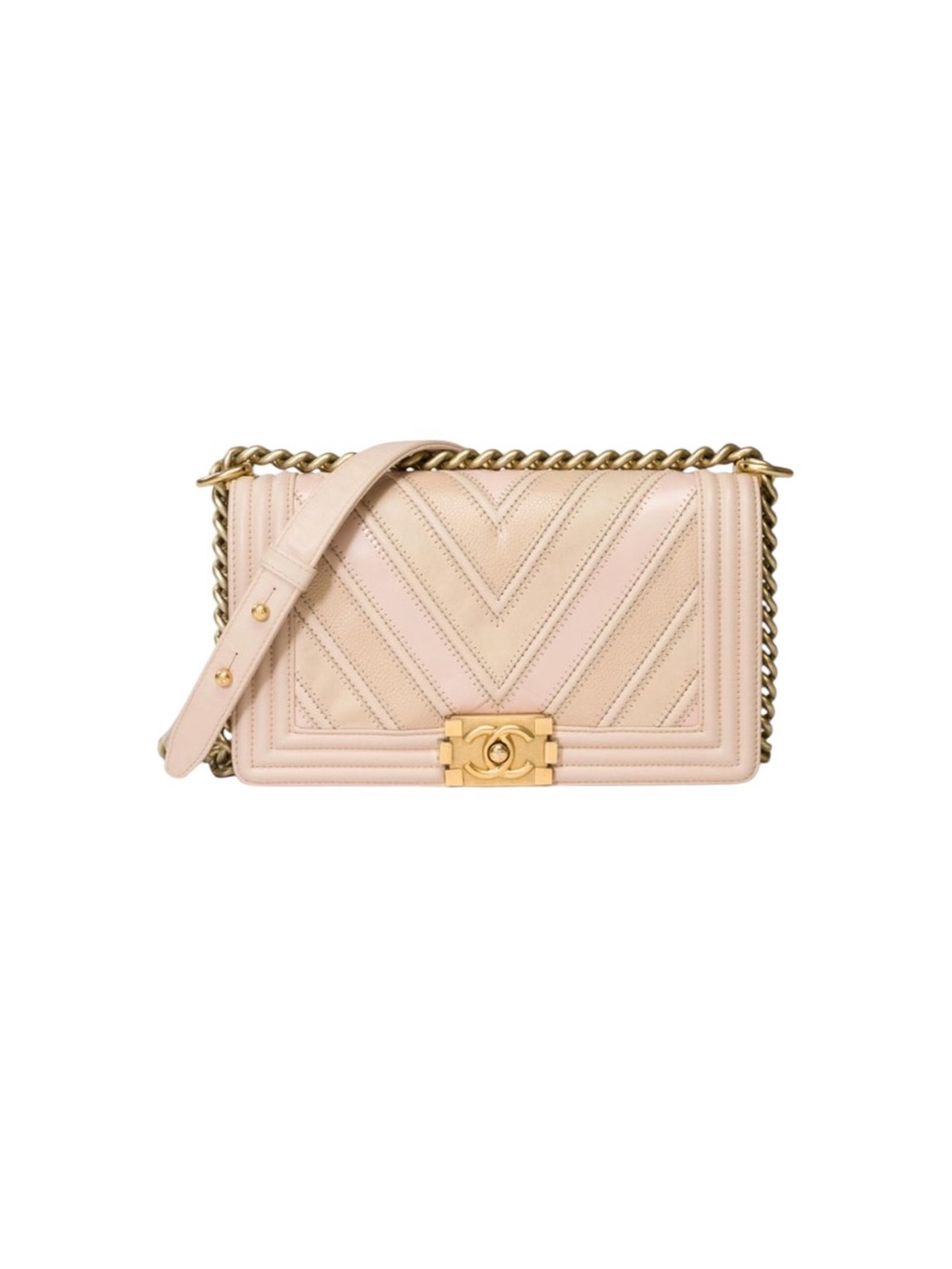 Chanel Limited Edition Beige Caviar Suede Calfskin Chevron Medium Boy Handbag